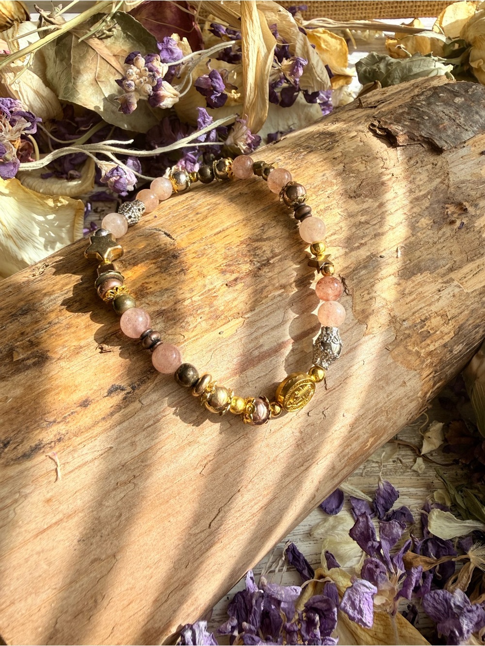Delicate Pink and Gold Beaded Stretch Bracelet